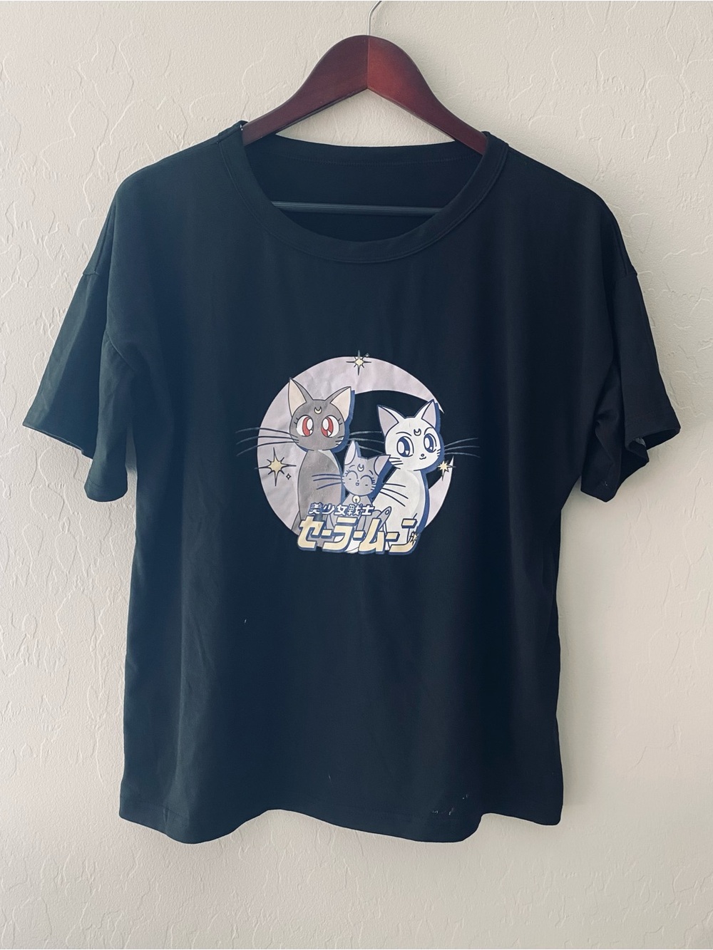 Sailor Moon T-Shirt Cats Luna Artemis Diana Graphic Tee Black Womens M Medium